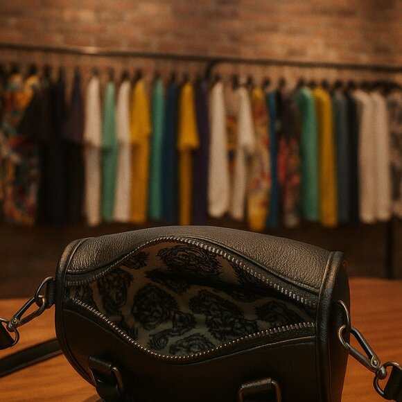 Ed Hardy Black Chain Handle Satchel Purse | Style EHH08901V-12-BLK | Tattoo Rose - Picture 4 of 4